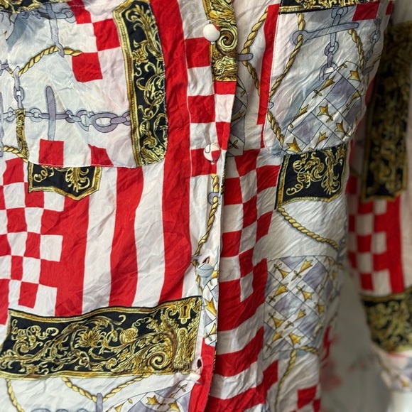 Vintage Silx Women's Red and Black Patterned Blouse - Picture 4 of 12